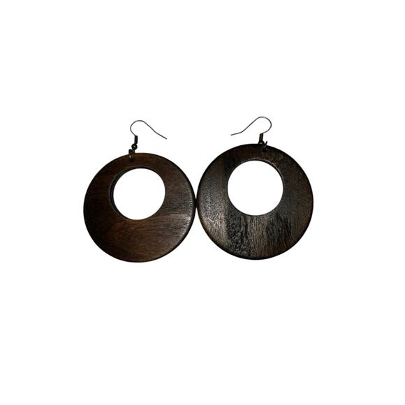 Iris Apfel & Bajalia Tribal African Dark Wood Carved Earrings Statement Boho - Picture 2 of 5